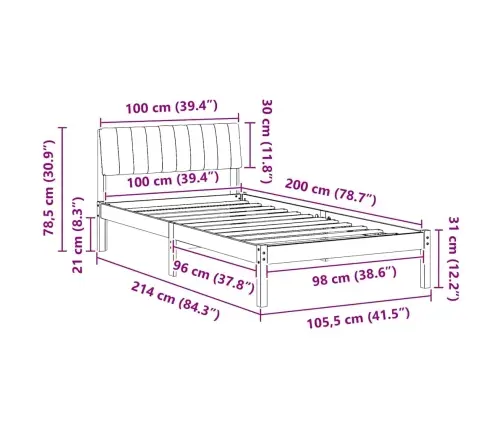 Lovos Rėmas Balta Ir Šviesiai Pilka 100 X 200 Cm Pušies Masyvas