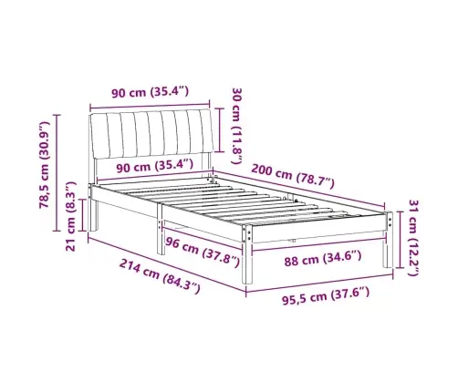 Lovos Rėmas Ruda Ir Juoda 90 X 200 Cm Pušies Masyvas