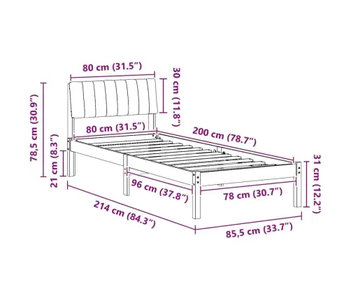 Lovos Rėmas Ruda Ir Tamsiai Pilka 80 X 200 Cm Pušies Masyvas