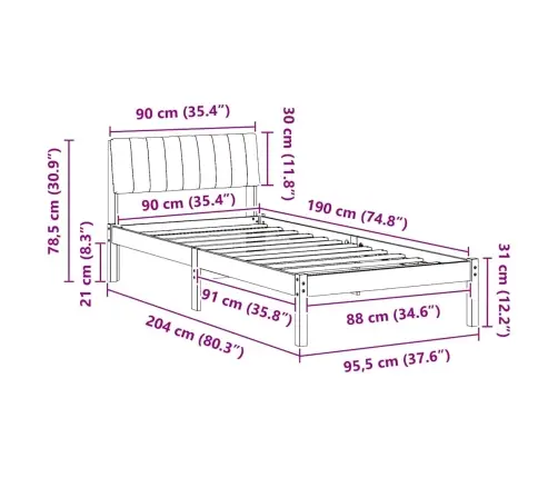 Gultas Rāmis Ar Galvas Klāju Balts Un Gaiši Pelēks 90 X 190 Cm Vidaxl