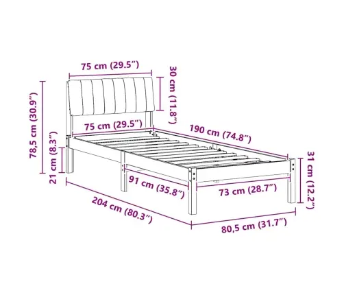 Gultas Rāmis Ar Galvas Klāju Brūns Un Tumši Pelēks 75 X 190 Cm Vidaxl