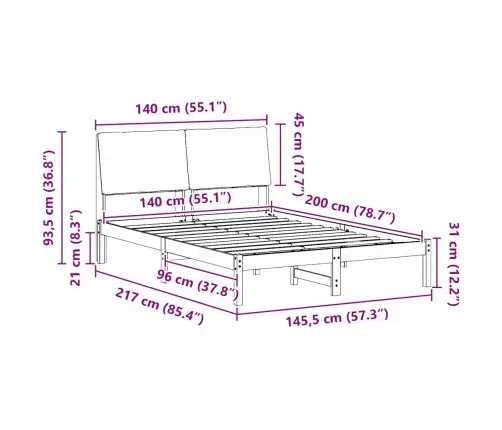 Gultas Rāmis Ar Galvas Klāju Balts Un Gaiši Pelēks 140 X 200 Cm Vidaxl