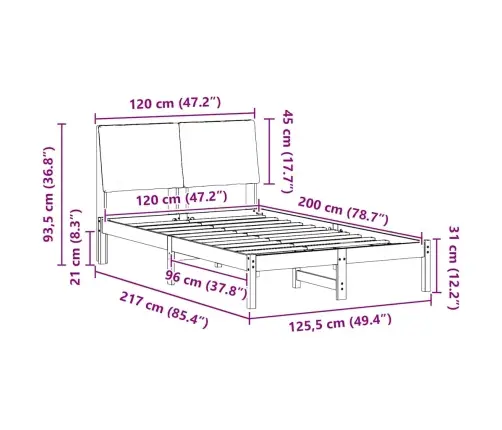 Beti Raam Peaga Pruun Ja Tumehall 120 X 200 Cm Männipuit