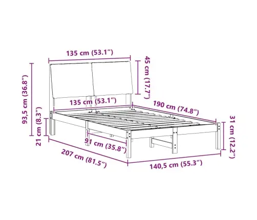 Lovos Rėmas Ruda Ir Tamsiai Pilka 135 X 190 Cm Pušies Masyvas