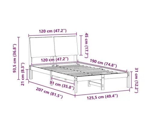 Lovos Rėmas Balta Ir Šviesiai Pilka 120 X 190 Cm Pušies Masyvas