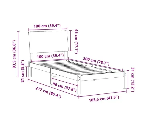 Gultas Rāmis Braun Un Taupe 100 X 200 Cm Priedes Masīvkoks Vidaxl