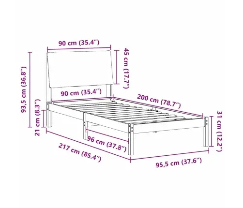 Lovos Rėmas Ruda Ir Šviesiai Pilka 90 X 200 Cm Pušies Masyvas