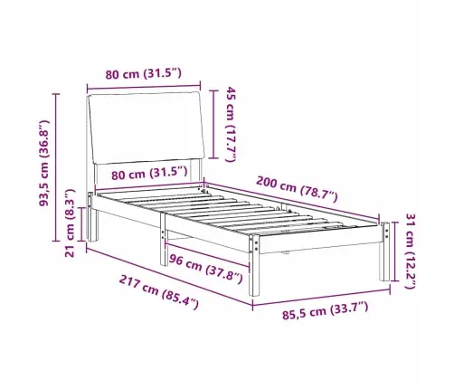 Gultas Rāmis Ar Galvas Klāju Brūna Un Gaiši Pelēka 80 X 200 Cm Vidaxl