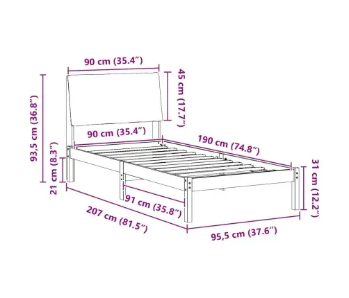 Lovos Rėmas Ruda Ir Šviesiai Pilka 90 X 190 Cm Pušies Masyvas