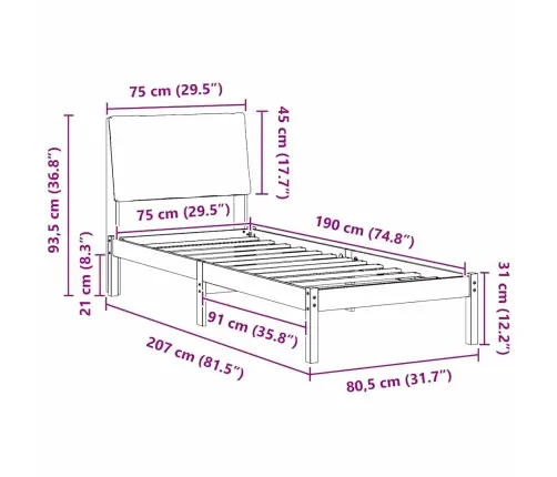 Gultas Rāmis Brūna Un Melna 75 X 190 Cm Priedes Masīvkoks Vidaxl