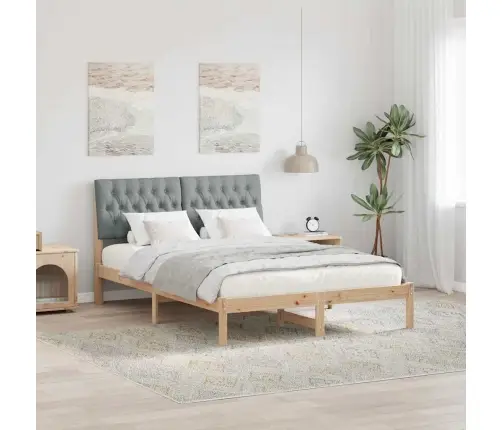 Gultas Rāmis Gaiši Pelēks 140 X 200 Cm Ciets Priedes Koks Vidaxl
