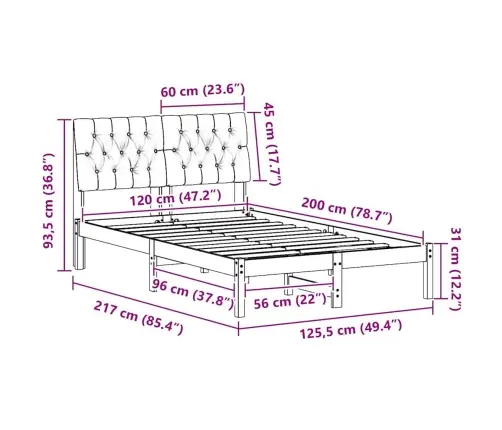 Gultas Rāmis Gaiši Pelēks 120 X 200 Cm Ciets Priedes Koks Vidaxl