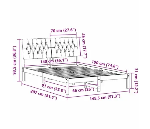 Voodi Raam Peaga Pruunikashall 140 X 190 Cm Tahke Mänd