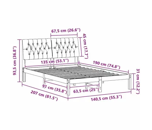 Gultas Rāmis Ar Polsterētu Galvas Balstu Brūna 135 X 190 Cm Vidaxl