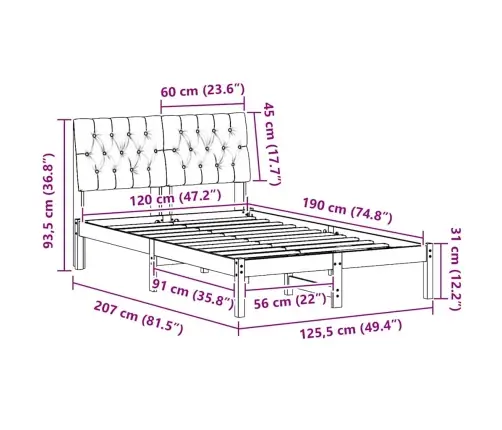 Gultas Rāmis Ar Polsterētu Galvas Balstu Brūna 120 X 190 Cm Vidaxl
