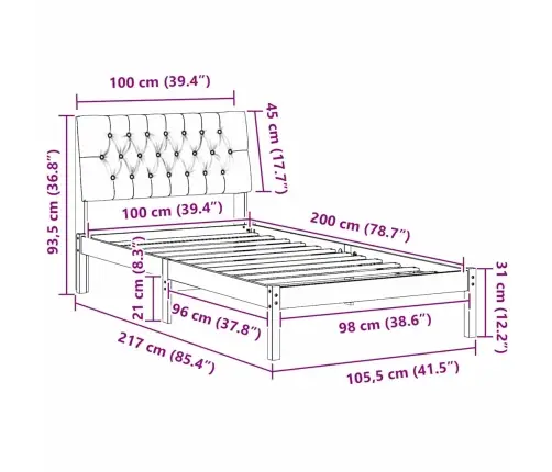 Gultas Rāmis Ar Polsterētu Galvas Balstu Brūna 100 X 200 Cm Vidaxl