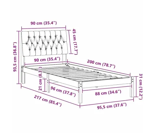 Gultas Rāmis Ar Polsterētu Galvas Balstu Brūna 90 X 200 Cm Vidaxl