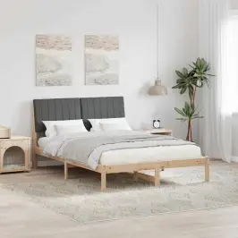 Gultas Rāmis Tumši Pelēks 140 X 200 Cm Ciets Priedes Koks Vidaxl