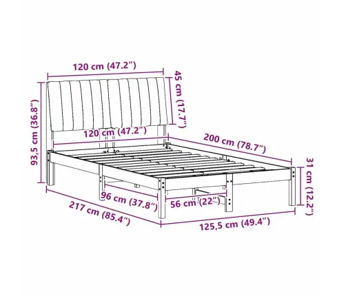 Lovos Rėmas Ruda 120 X 200 Cm Kietos Pušies Mediena