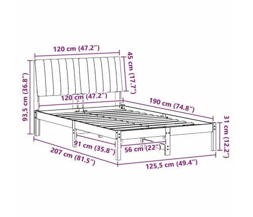 Gultas Rāmis Brūna 120 X 190 Cm Ciets Priedes Koks Vidaxl
