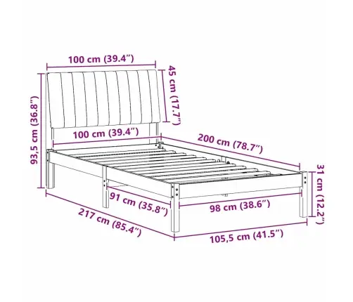 Lovos Rėmas Ruda 100 X 200 Cm Kietos Pušies Mediena