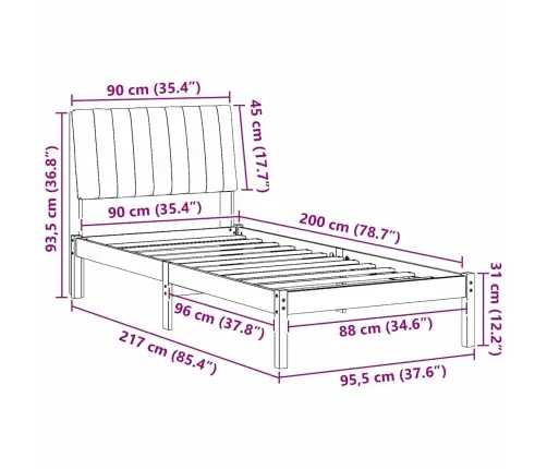 Gultas Rāmis Brūna 90 X 200 Cm Ciets Priedes Koks Vidaxl