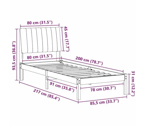 Gultas Rāmis Brūna 80 X 200 Cm Ciets Priedes Koks Vidaxl