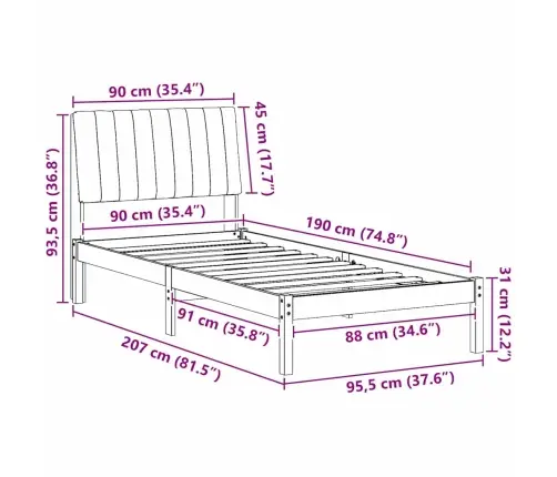 Lovos Rėmas Ruda 90 X 190 Cm Kietos Pušies Mediena