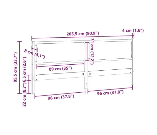 Galvgalis Cits Brūna 200 Cm Priedes Masīvkoks Vidaxl
