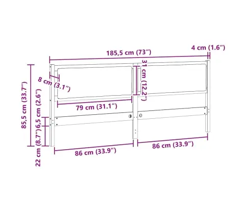 Galvgalis Cits Balts 180 Cm Priedes Masīvkoks Vidaxl