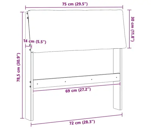 Mīkstināts Gultas Galvgalis Melna 75 Cm Ciets Priedes Koks Vidaxl