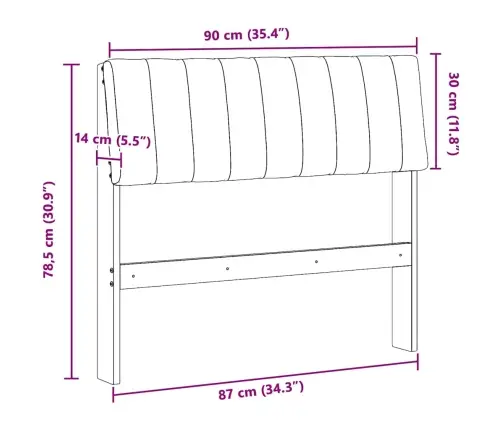 Mīkstināts Gultas Galvgalis Pelēkbrūna 90 Cm Ciets Priedes Koks Vidaxl