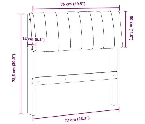 Mīkstināts Gultas Galvgalis Melna 75 Cm Ciets Priedes Koks Vidaxl