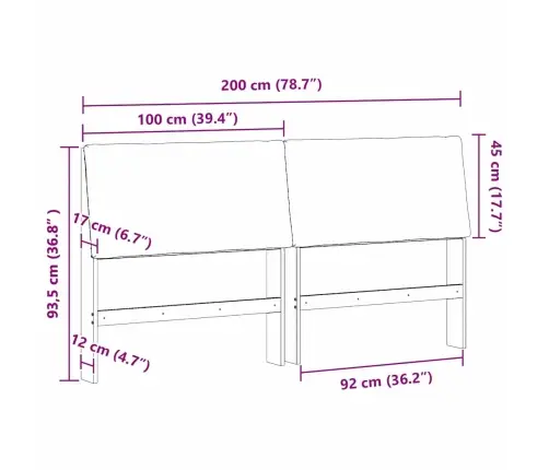 Mīkstināts Gultas Galvgalis Melna 200 Cm Ciets Priedes Koks Vidaxl