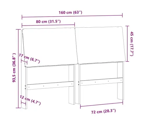 Mīkstināts Gultas Galvgalis Melna 160 Cm Ciets Priedes Koks Vidaxl