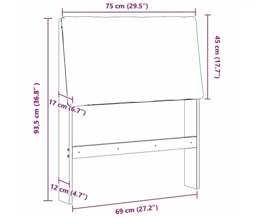 Mīkstināts Gultas Galvgalis Pelēkbrūna 75 Cm Ciets Priedes Koks Vidaxl
