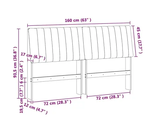 Mīkstināts Gultas Galvgalis Melna 160 Cm Ciets Priedes Koks Vidaxl