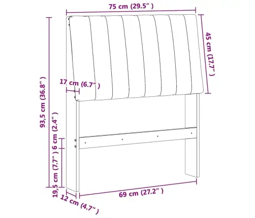 Mīkstināts Gultas Galvgalis Melna 75 Cm Ciets Priedes Koks Vidaxl