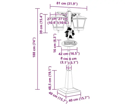 Kalėdinė Gatvės Lempa Su 2 Žibintais Raudona 40,5 X 80 X 188 Cm