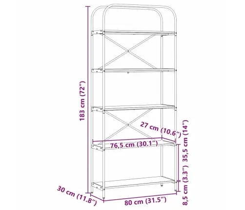 Grāmatu Plaukts Vecs Koks 80 X 30 X 183 Cm Inženierijas Koks Vidaxl