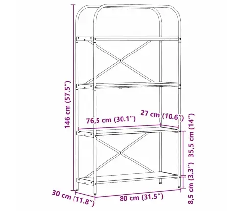 Grāmatu Plaukts Melns Ozols 80 X 30 X 146 Cm Inženierijas Koks Vidaxl