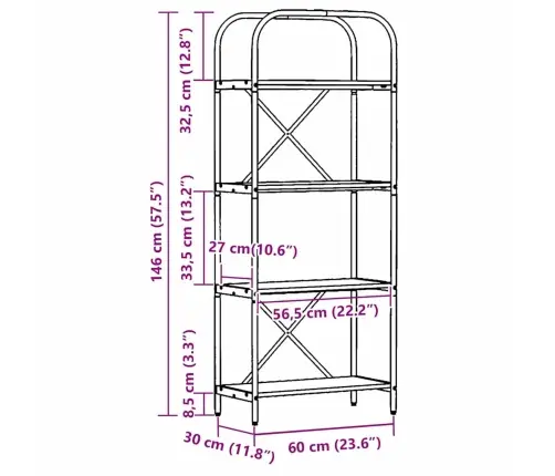Grāmatu Plaukts Dūmakaina Ozolkoka 60 X 30 X 146 Cm Vidaxl