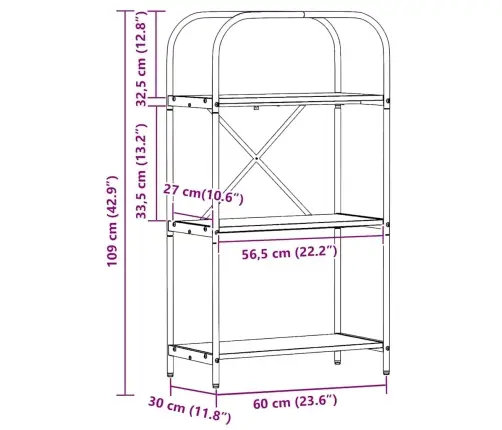Grāmatu Plaukts Pelēka Sonomas Ozola 60 X 30 X 109 Cm Vidaxl