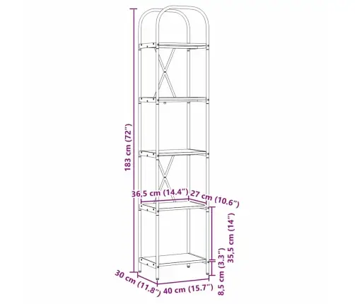 Grāmatu Plaukts Pelēka Sonomas Ozola 40 X 30 X 183 Cm Vidaxl