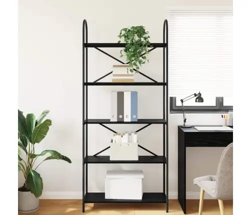 Grāmatu Plaukts Melns Ozols 80 X 30 X 183 Cm Inženierijas Koks Vidaxl