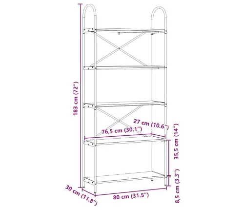 Raamatukapp Sonoma Tamm 80 X 30 X 183 Cm Tehispuit