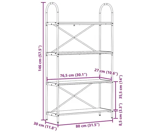 Grāmatu Plaukts Dūmakaina Ozolkoka 80 X 30 X 146 Cm Vidaxl
