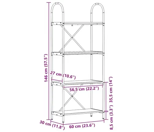 Raamatukapp Sonoma Tamm 60 X 30 X 146 Cm Tehispuit