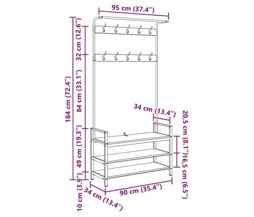Pakaramais Amatnieku Ozola 95 X 34 X 184 Cm Inženierijas Koks Vidaxl