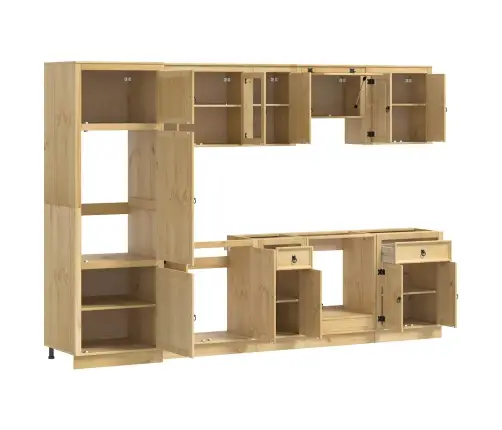 Plakans Ar Atvilktni Ar Plauktu 9 Pcs Medus Ciets Priedes Koks Vidaxl